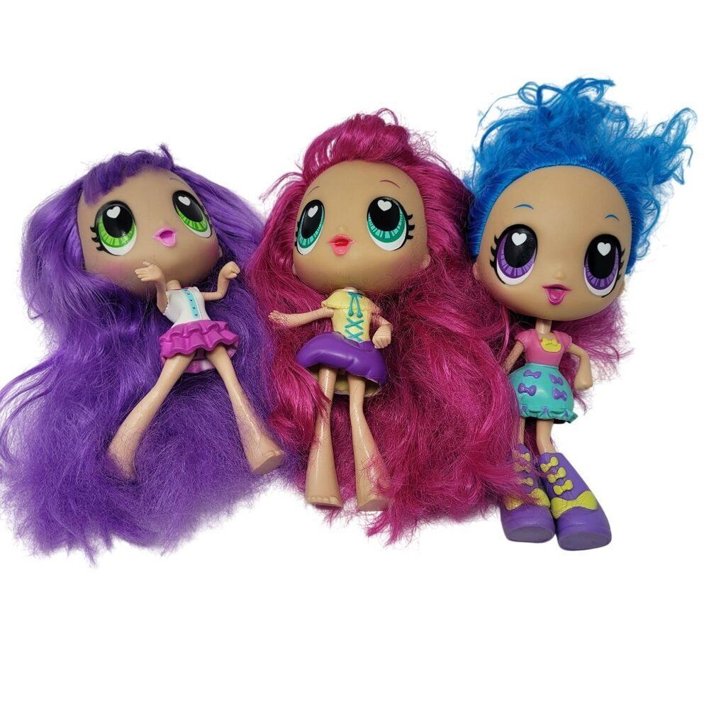 Kawaii Crush Set Of 3 Big Eyes 8" Dolls Colored‎ Hair 2013 Spin Master